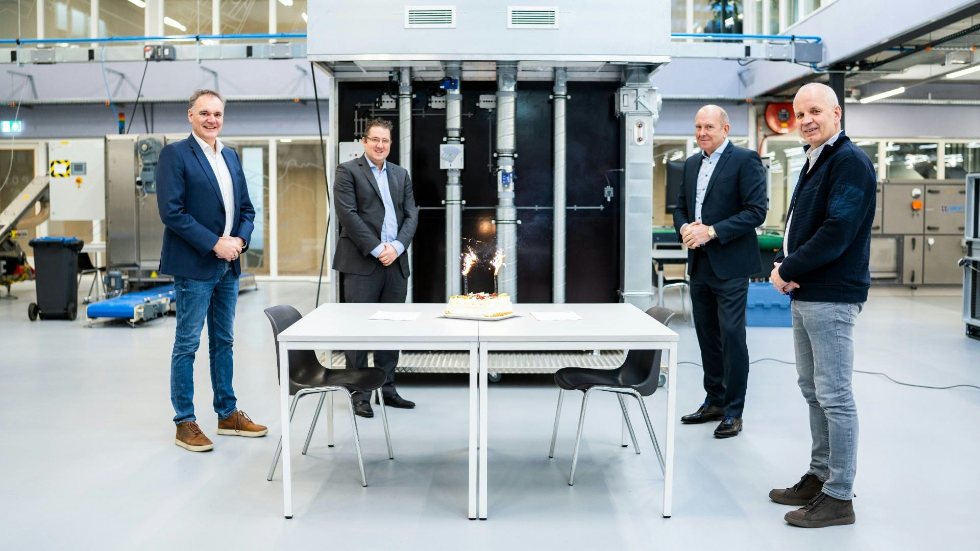 v.l.n.r. Erik Nijhof - Directeur IW Noord, Oost en Flevoland (IW Nederland), Remi Hompe - Directeur Binnenklimaat Nederland, Albert Walda - DGA bij LPD Techniek, Nico van Leeuwen - Business Developer bij ROVC Technische Opleidingen