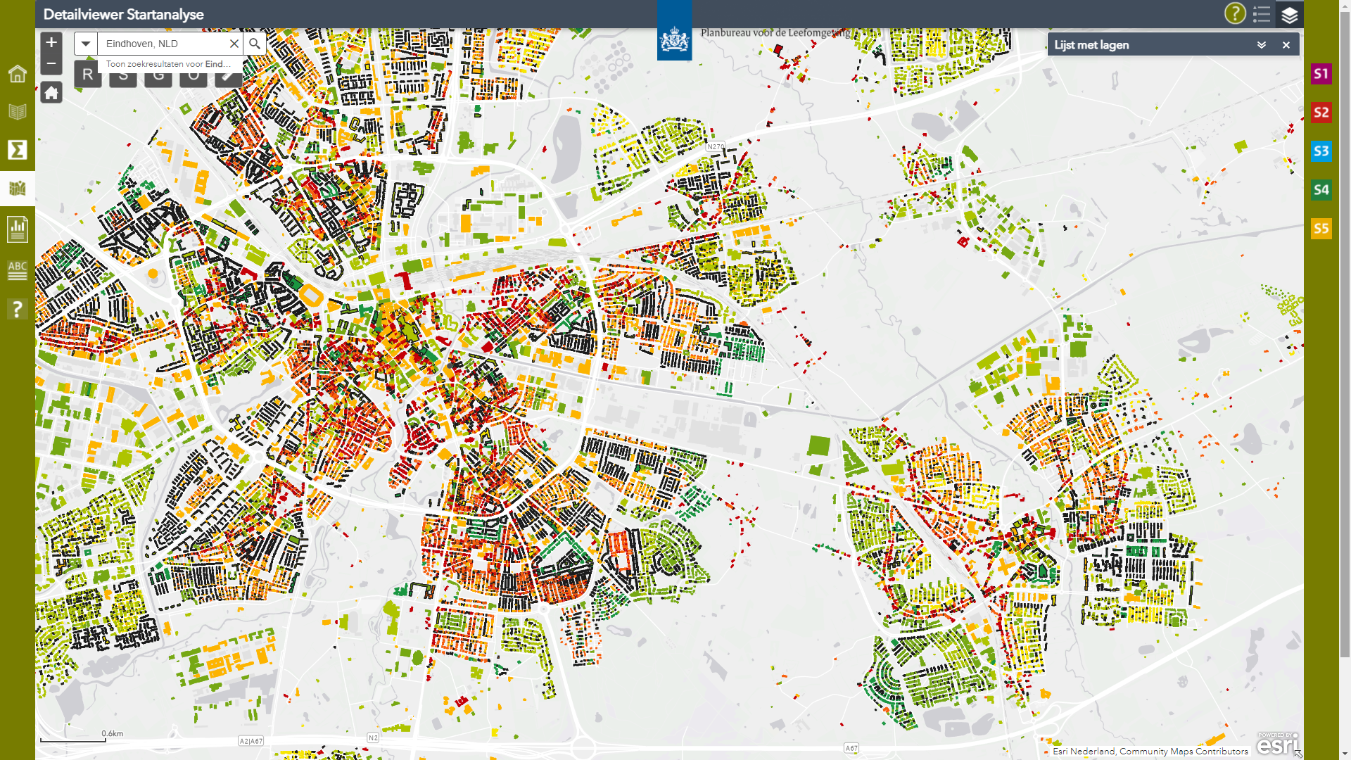 Printscreen van energielabels in ‘Startanalyse aardgasvrije buurten’ van PBL