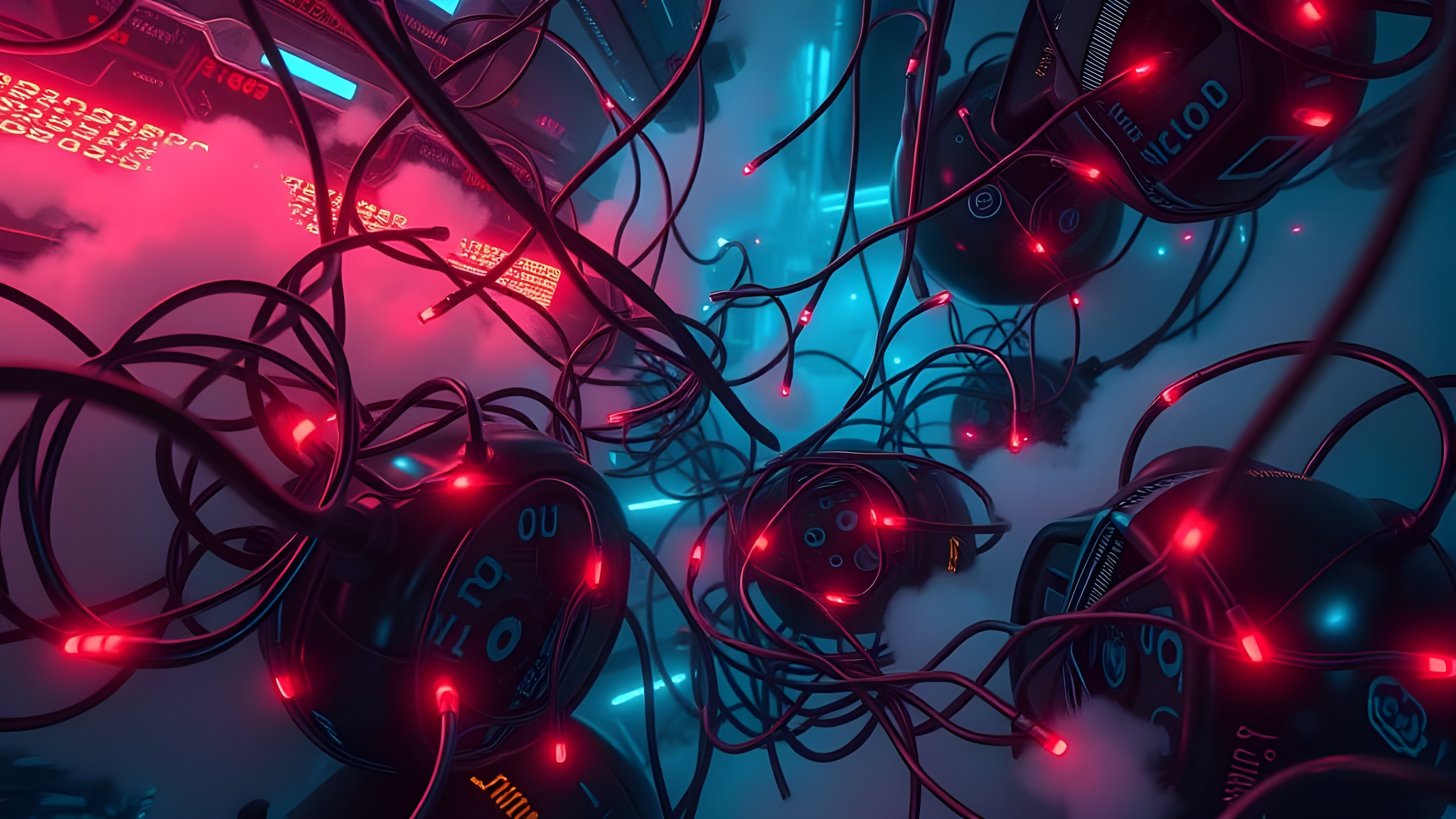 Babylonische spraakverwarring tussen installaties door verschillende talen. Beeld gegenereerd in NightCafé met model Flux Schnell