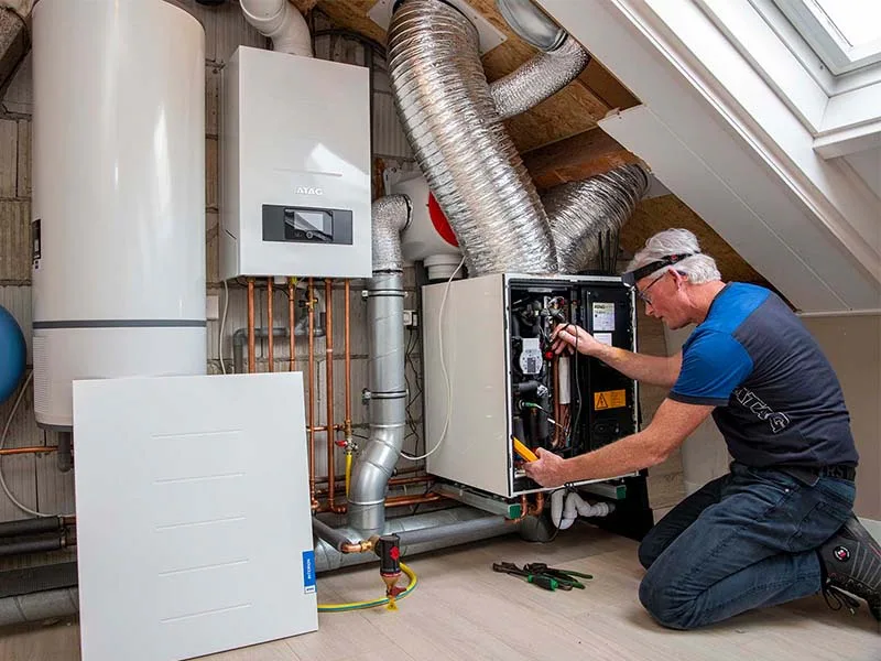 Installatie van de ATAG Interion hybride warmtepomp zonder buitenunit - foto: ATAG Verwarming